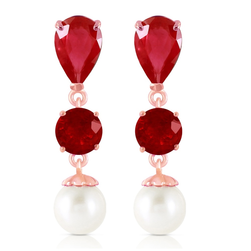 GOLD CHANDELIER EARRING WITH RUBIES & PEARLS - Picture 2 of 5
